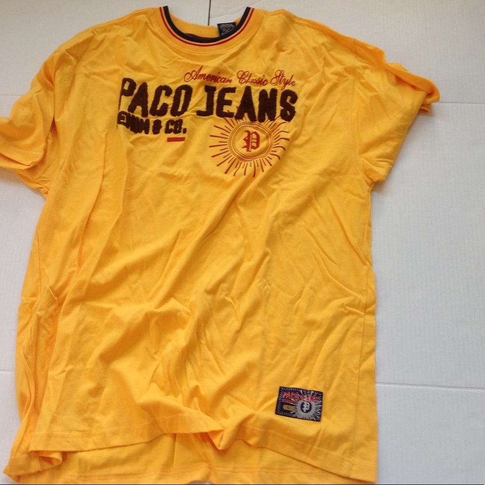 Vintage Paco Jeans Yellow T Shirt Raised Letters